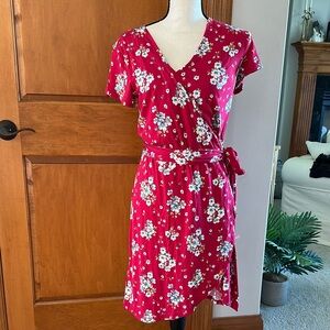 LOFT Pink V-Neck Flutter Sleeve Wrap Midi Dress XS